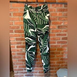 Alfani Green and White Leaf-Print Straight Leg Pants